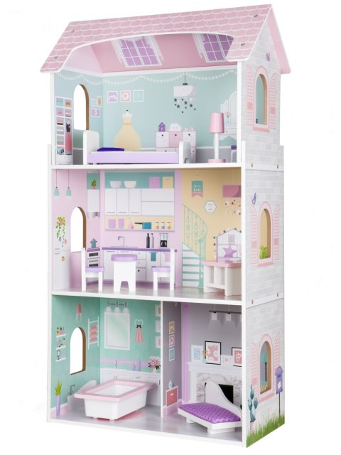 Drewniany Domek Dla Lalek + Mebelki Wysoka Rezydencja Jagodowa Ecotoys