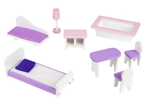 Drewniany Domek Dla Lalek + Mebelki Wysoka Rezydencja Jagodowa Ecotoys