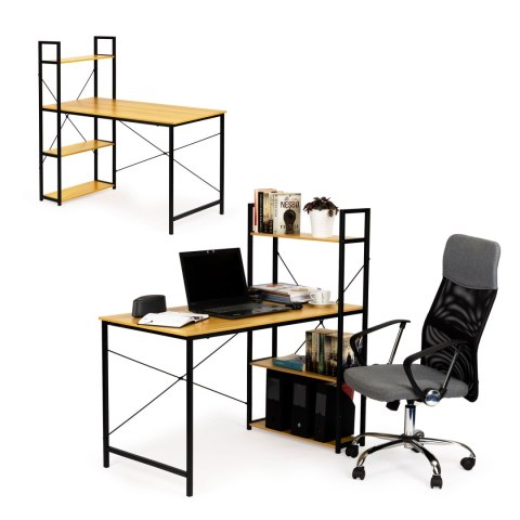Biurko Komputerowe Drewniane Regał Z Półkami Loft