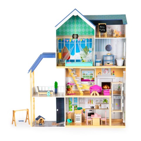 Domek Dla Lalek Duży Drewniany 138 Cm Rezydencja Maya 28 Elementow Ecotoys
