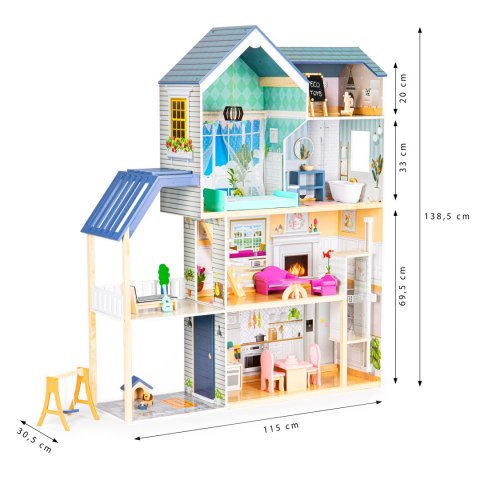 Domek Dla Lalek Duży Drewniany 138 Cm Rezydencja Maya 28 Elementow Ecotoys