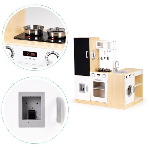 Drewniana Kuchnia Dla Dzieci Osobne Segmenty Xxl Tablica + Led Ecotoys