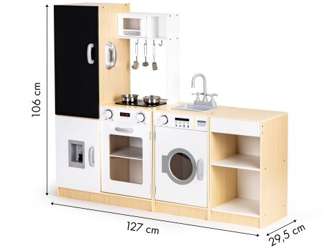 Drewniana Kuchnia Dla Dzieci Osobne Segmenty Xxl Tablica + Led Ecotoys