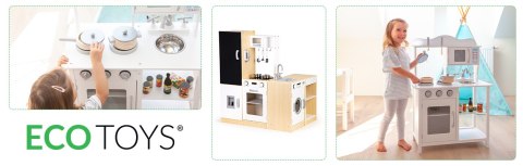 Drewniana Kuchnia Dla Dzieci Osobne Segmenty Xxl Tablica + Led Ecotoys
