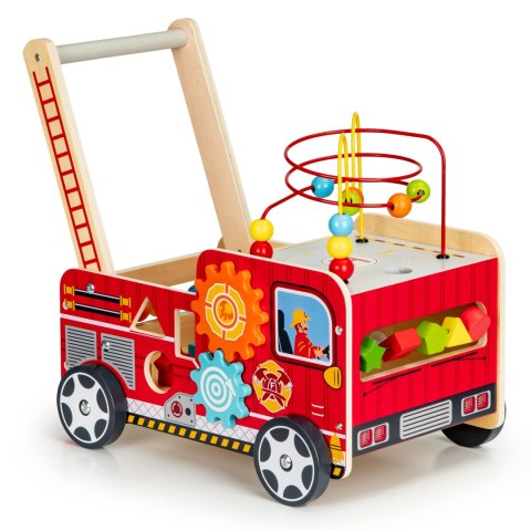 Drewniany Pchacz Edukacyjny Z Klockami Dla Dzieci Straż Pożarna Ecotoys