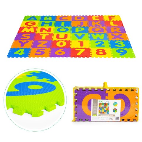 Duża Mata Piankowa Eva Dla Dzieci Litery Cyfry 178x178 Cm 36 Elementów Ecotoys