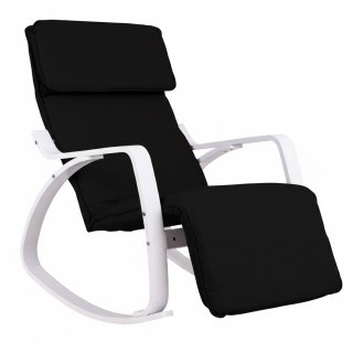 Fotel Bujany Regulowany Podnóżek Biało Czarny Modernhome