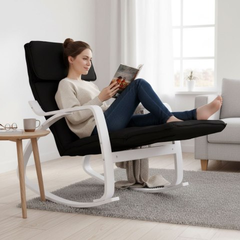 Fotel Bujany Regulowany Podnóżek Biało Czarny Modernhome