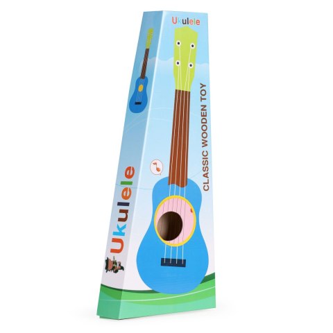 Gitara Dla Dzieci Drewniana Metalowe Struny Kostka Różowa Ecotoys