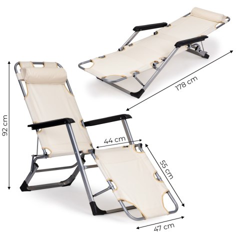 Leżak Fotel Ogrodowy Plażowy Składany 2w1 Leżanka Beżowy Multigarden