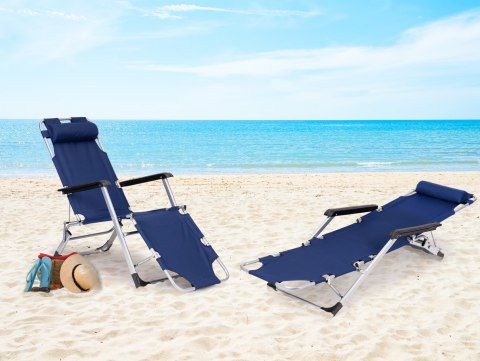 Leżak Fotel Ogrodowy Plażowy Składany 2w1 Leżanka Niebieski Multigarden