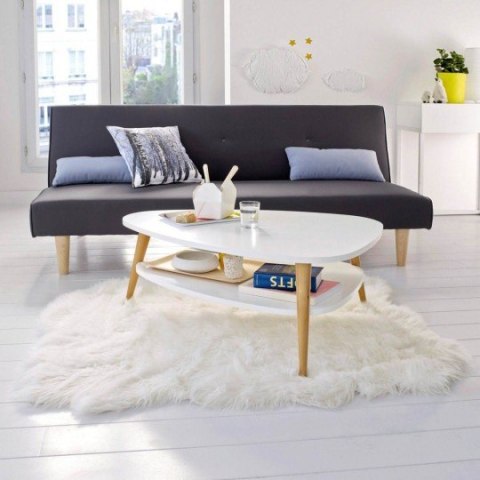 Nowoczesny Stolik Kawowy Półka Drewniane Nogi Biały Modernhome