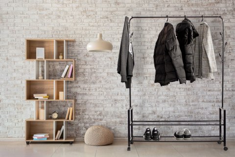 Wieszak Stojący Z 2 Półkami Stojak Z Kółkami Na Odzież Modernhome