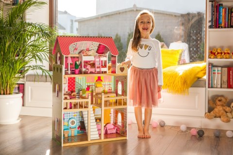 Drewniany Domek Dla Lalek Mebelki 3 Piętra Ecotoys