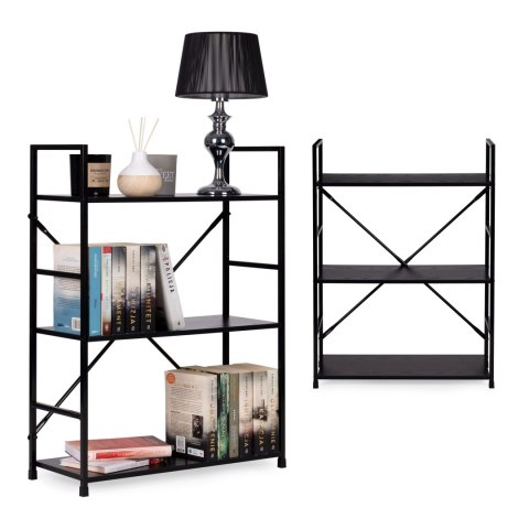 Regał Drewniany Metalowa Rama Szeroki Loft 3 Półki Czarny Modernhome
