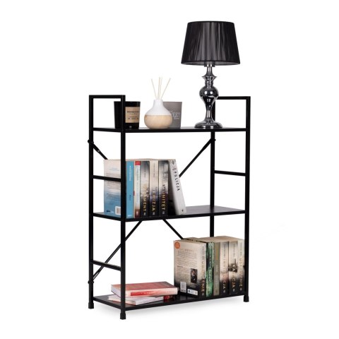 Regał Drewniany Metalowa Rama Szeroki Loft 3 Półki Czarny Modernhome
