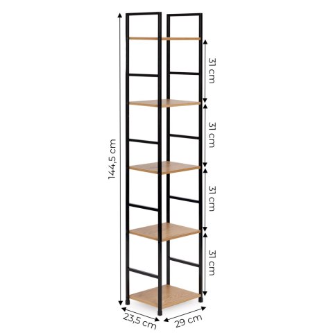 Regał Drewniany Nowoczesny Metalowa Rama Loft 5 Półek Modernhome
