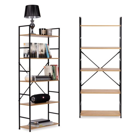 Regał Drewniany Szeroki Nowoczesny Loft 5 Półek Modernhome