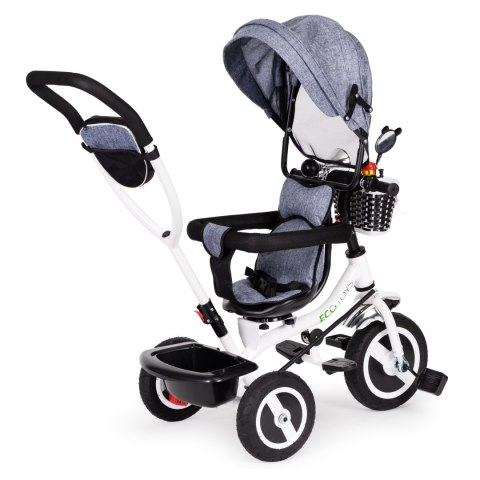 Rower Trójkołowy Obracany Daszek Wytrzymałe Gumowe Koła Szary Ecotoys
