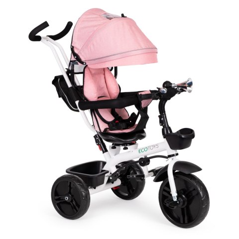 Rowerek Trójkołowy Spacerówka Obracany Fotelik 360* Różowy Ecotoys