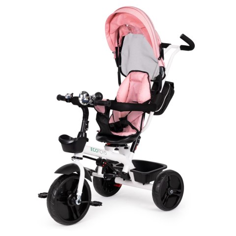 Rowerek Trójkołowy Spacerówka Obracany Fotelik 360* Różowy Ecotoys