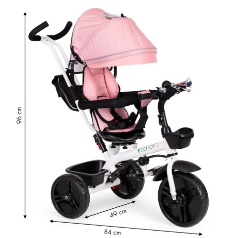 Rowerek Trójkołowy Spacerówka Obracany Fotelik 360* Różowy Ecotoys