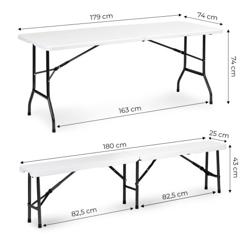 Zestaw Cateringowy Stół Bankietowy 180 Cm 2 Ławki Biały Multigarden