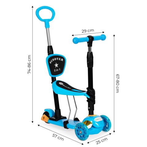 Hulajnoga Trójkołowa Balansowa Led 3w1 Świecące Kółka - Niebieska Ecotoys