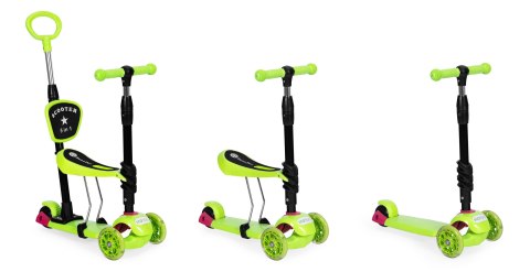 Hulajnoga Trójkołowa Balansowa Led 3w1 Świecące Kółka - Zielona Ecotoys
