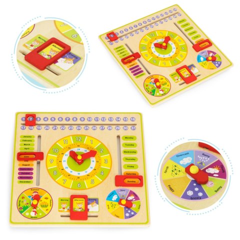 Drewniana Tablica Edukacyjna Manipulacyjna Kalendarz Zegar Ecotoys