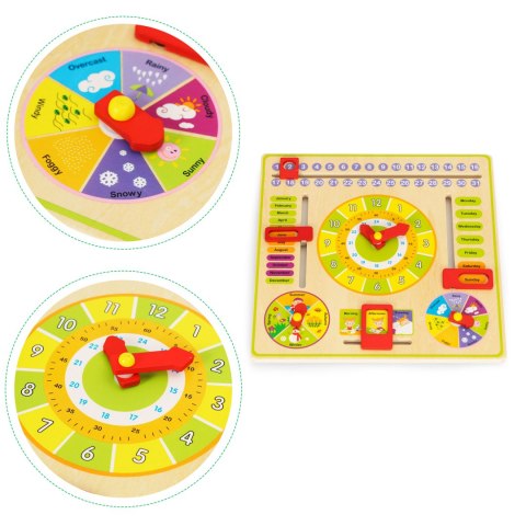 Drewniana Tablica Edukacyjna Manipulacyjna Kalendarz Zegar Ecotoys