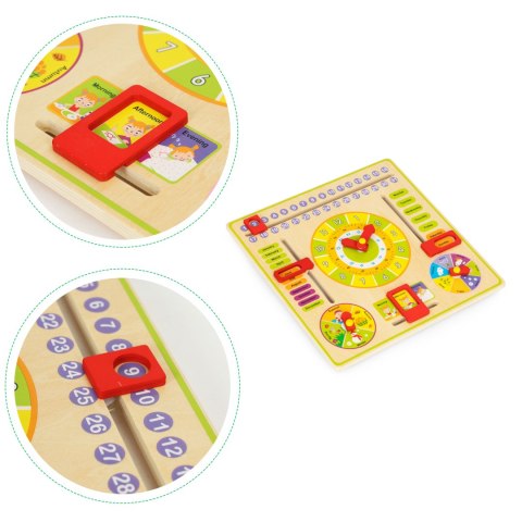 Drewniana Tablica Edukacyjna Manipulacyjna Kalendarz Zegar Ecotoys