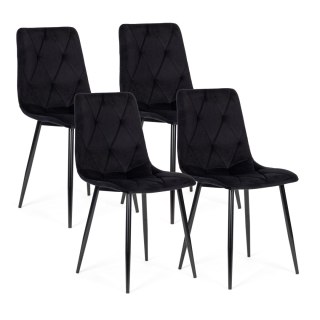 Komplet 4 Krzeseł Krzesło Pikowane Welurowe Do Jadalni I Salonu Czarne Modernhome