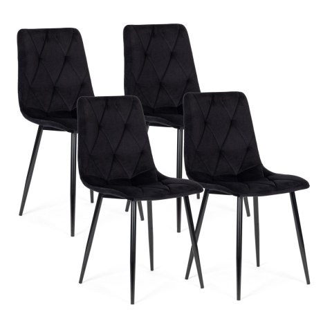 Komplet 4 Krzeseł Krzesło Pikowane Welurowe Do Jadalni I Salonu Czarne Modernhome