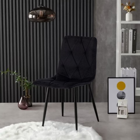 Komplet 4 Krzeseł Krzesło Pikowane Welurowe Do Jadalni I Salonu Czarne Modernhome