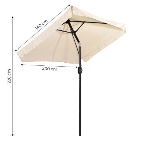 Prostokątny Duży Parasol Ogrodowy Skośny Łamany Z Korbą Beżowy 200x140 Cm Multigarden