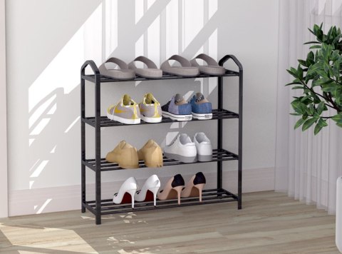 Regał Na Buty Metalowy 4 Półki 12 Par Butów Czarny Modernhome