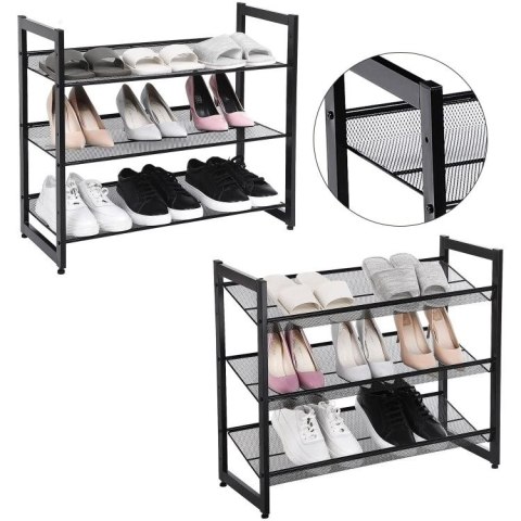 Regał Na Buty Metalowy Czarny 3 Poziomy