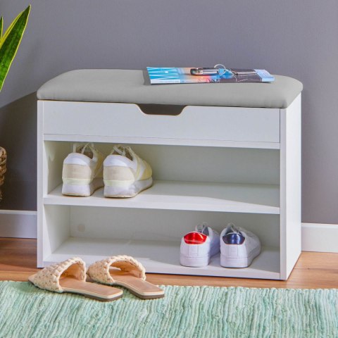 Szafka Na Buty Z Otwieranym Siedziskiem 2 Półki Biała Modernhome