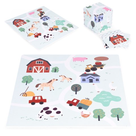 Duża Mata Piankowa Eva Dla Dzieci Farma 90,5x90,5 Cm 21 El. Ecotoys