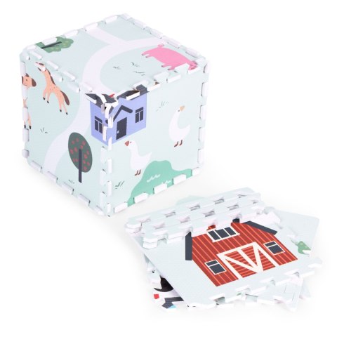 Duża Mata Piankowa Eva Dla Dzieci Farma 90,5x90,5 Cm 21 El. Ecotoys