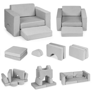 Fotel Modułowy Dla Dzieci Diy 8 Miękkich Poduch Składany - Szary Ecotoys