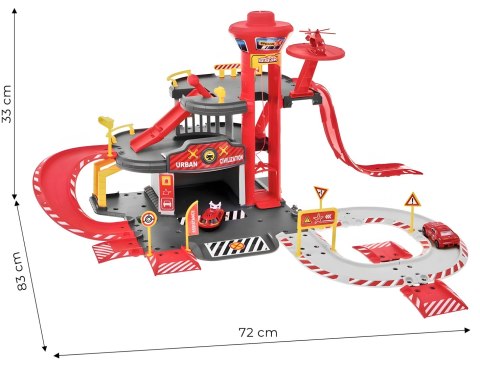 Garaż Samochodowy Straż Pożarna 3 Poziomy Z Windą Autka + Helikopter 74 Elementy