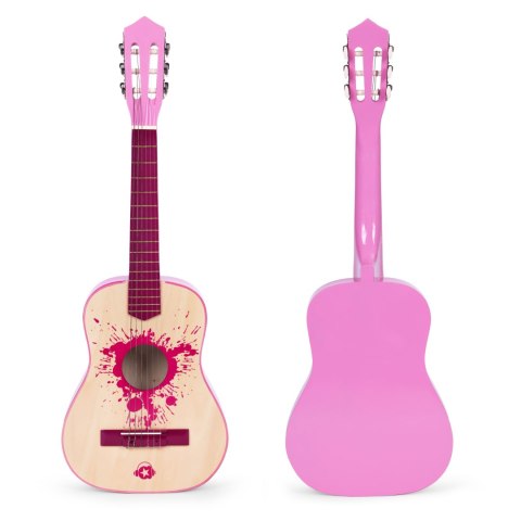 Gitara Dla Dzieci Różowa Duża - 30 Drewniana 6 Strun Metalowe I Nylonowe Ecotoys