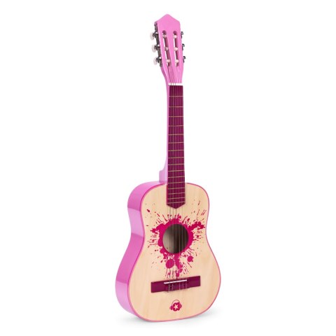 Gitara Dla Dzieci Różowa Duża - 30 Drewniana 6 Strun Metalowe I Nylonowe Ecotoys