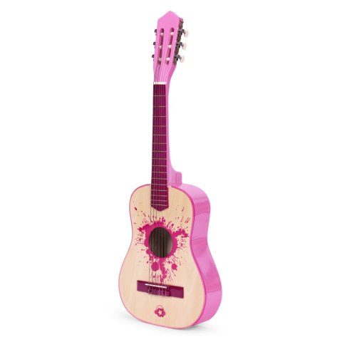 Gitara Dla Dzieci Różowa Duża - 30 Drewniana 6 Strun Metalowe I Nylonowe Ecotoys
