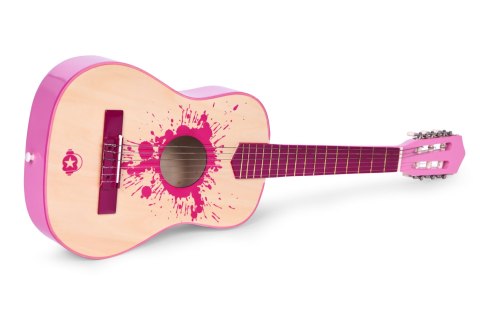 Gitara Dla Dzieci Różowa Duża - 30 Drewniana 6 Strun Metalowe I Nylonowe Ecotoys