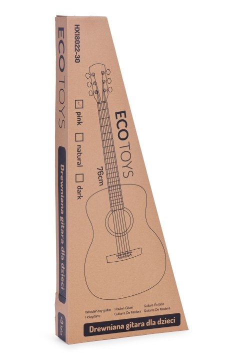 Gitara Dla Dzieci Różowa Duża - 30 Drewniana 6 Strun Metalowe I Nylonowe Ecotoys