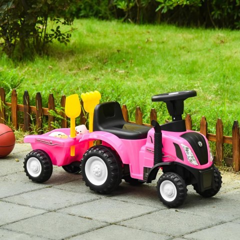 Jeździk Traktor New Holland Z Przyczepką Interaktywna Kierownica Dźwięki Dla Dzieci Różowy