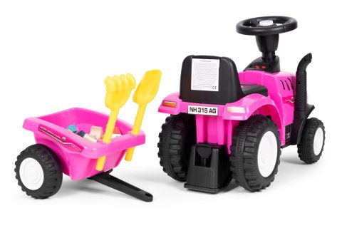Jeździk Traktor New Holland Z Przyczepką Interaktywna Kierownica Dźwięki Dla Dzieci Różowy
